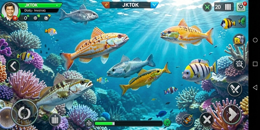 Tampilan gameplay JKTOK yang mendebarkan dengan aksi menembak ikan.