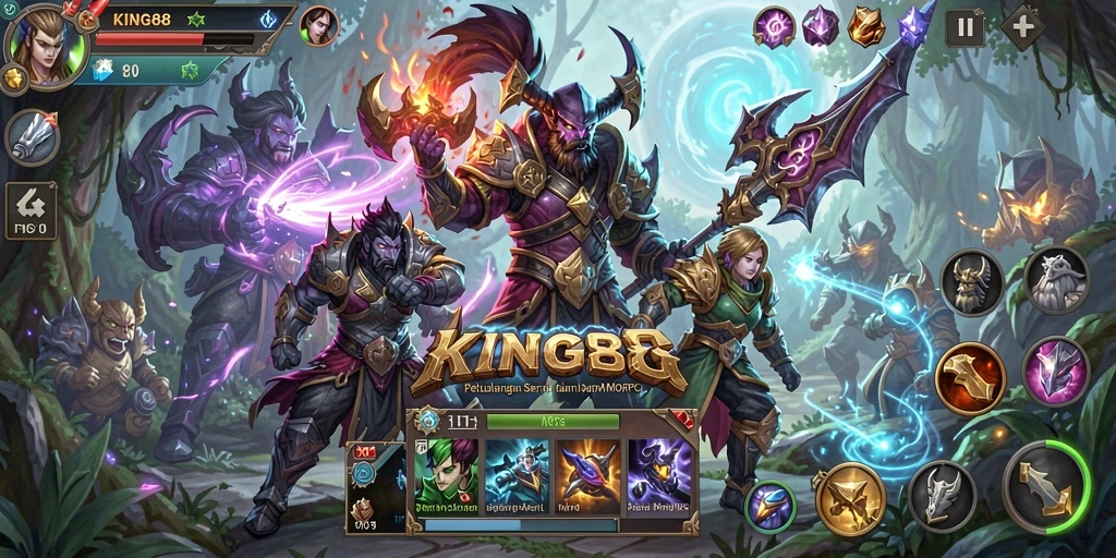 Screenshot utama KING88 menampilkan aksi pertarungan seru dalam MMORPG.