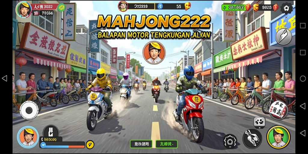 Tampilan gameplay mendebarkan dari balapan motor di MAHJONG222.