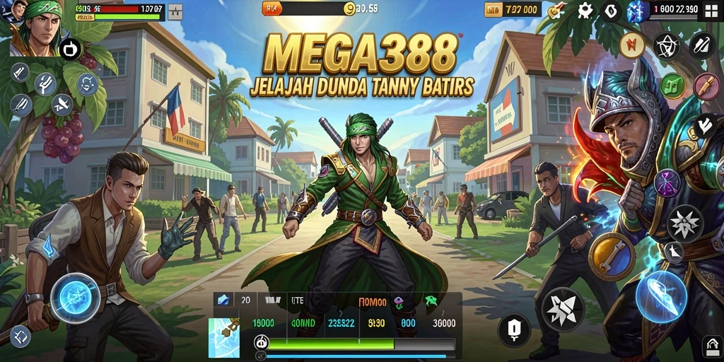Tampilan gameplay MEGA388 dengan lingkungan Open World yang kaya.