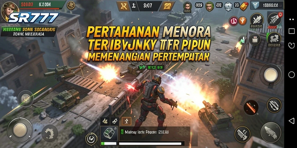 Screenshot gameplay SR777 menunjukkan strategi menara yang mengesankan.