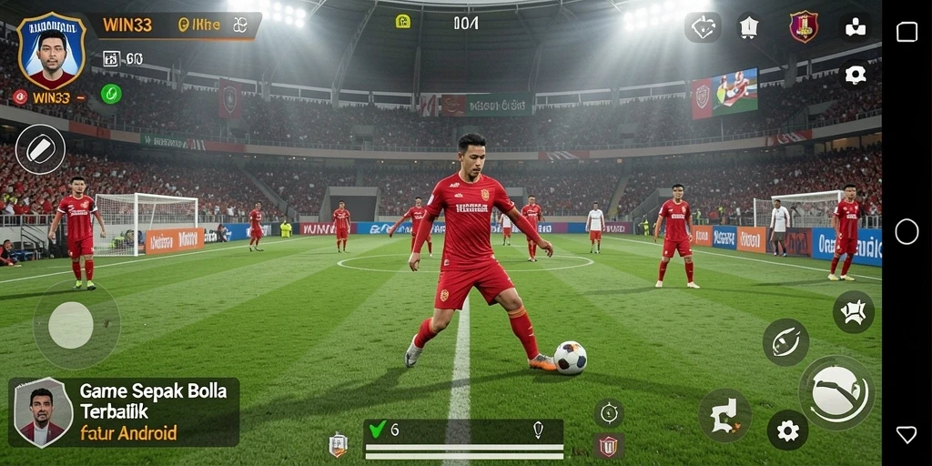 Tampilan utama gameplay WIN33 dengan aksi sepak bola yang mendebarkan.